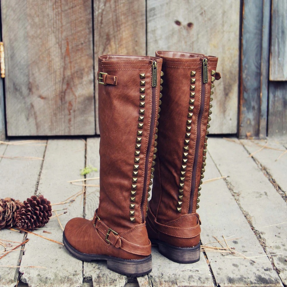 Breckelle Trooper Brown Studded Buckle Riding Knee High Boot - Picture 2 of 13